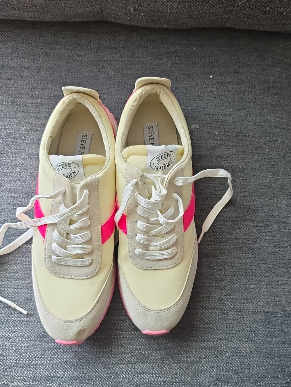Steve Madden Cream Sneakers with Hot Pink Accents